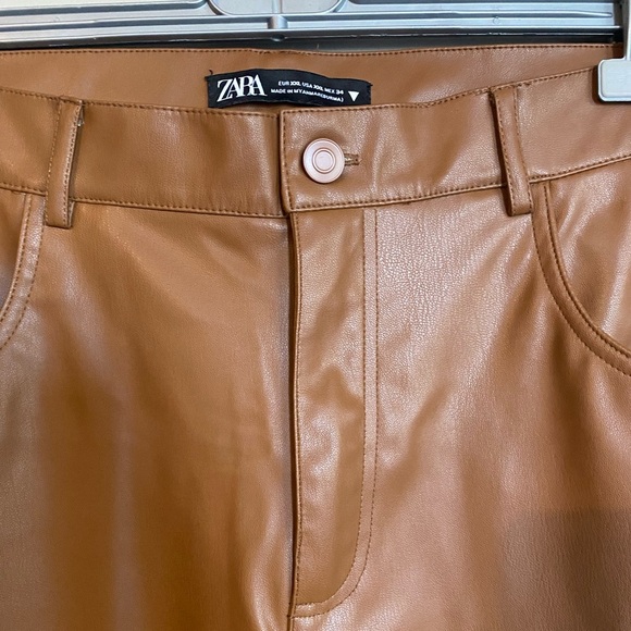 ZARA Faux Leather Pants Brown Size XXL - Picture 3 of 6